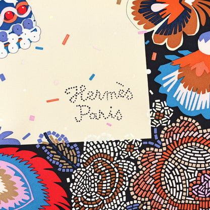 Hermes Silk Costume de Fete Scarf 90 Black Creme Bleu 2 of 4