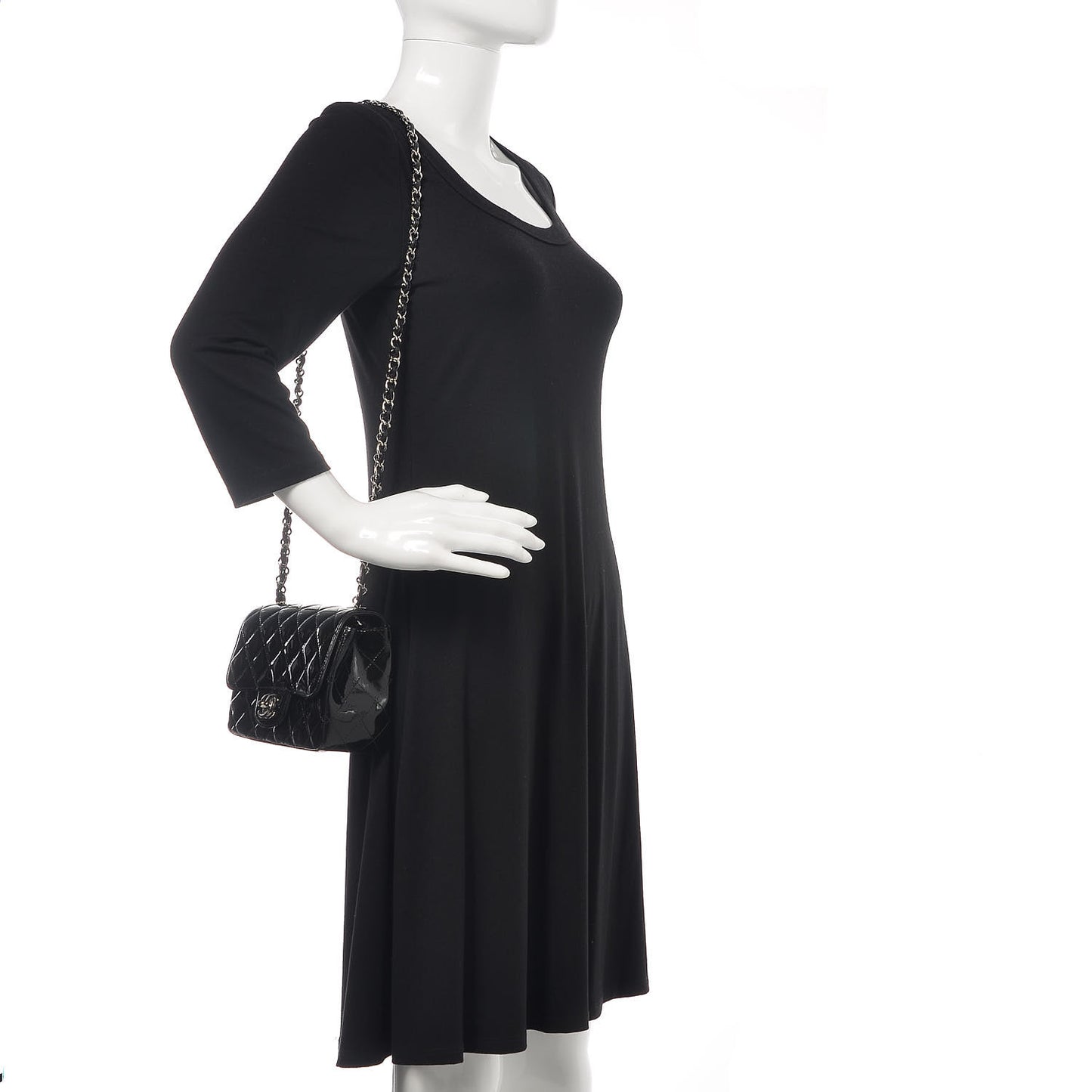 Patent Calfskin Sparkle Quilted Mini Square Flap Black