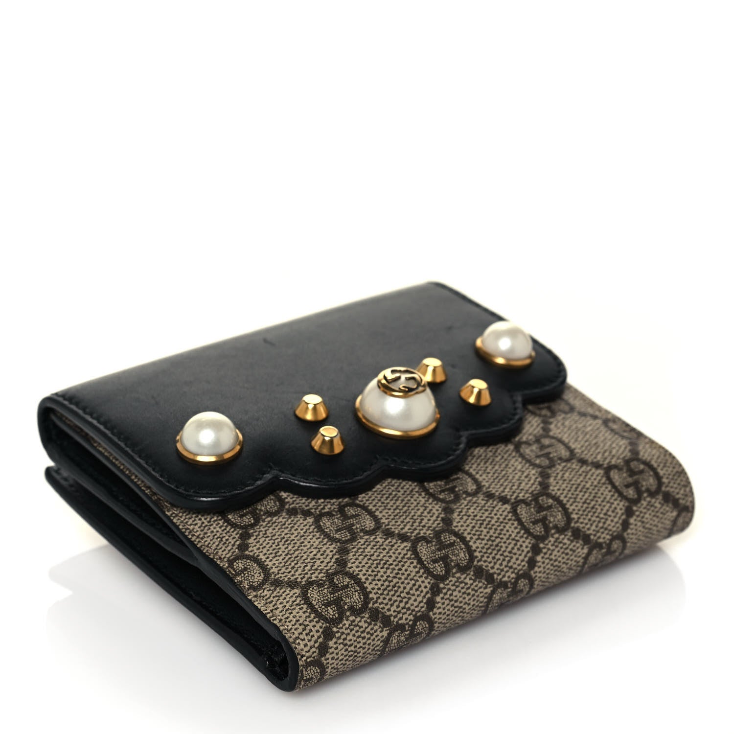 Gucci GG Supreme Monogram Pearl Studded French Wallet Black 4 of 13
