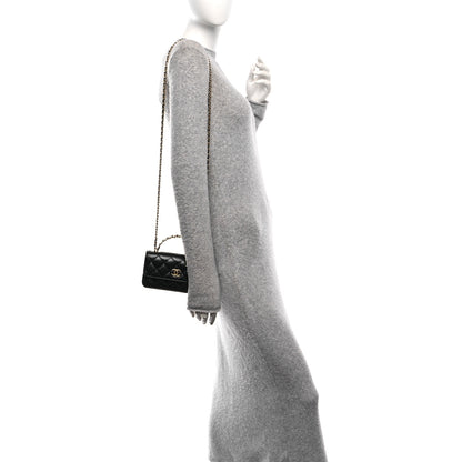 Chanel Shiny Calfskin Quilted Top Handle Flap Phone Holder With Chain Black 2 of 12
