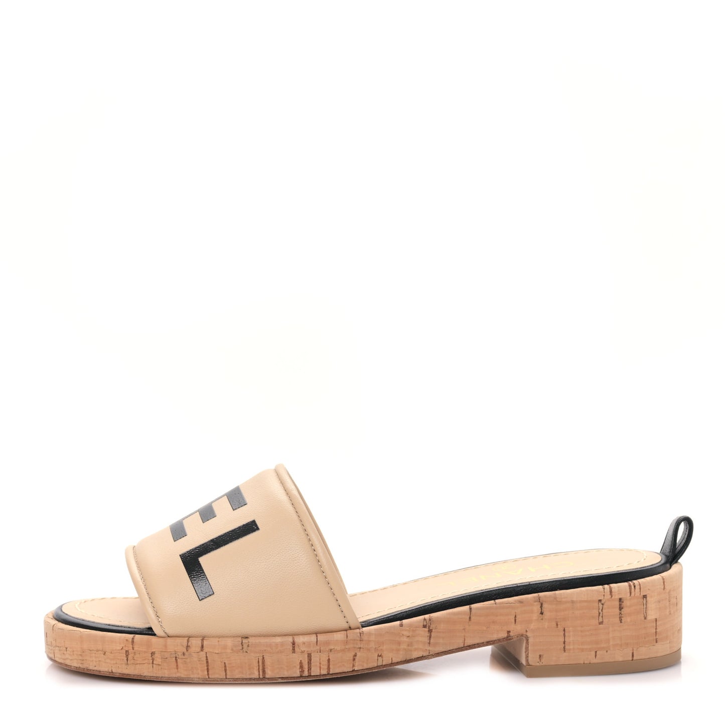 Calfskin Cork Logo Mule Sandal 38 Beige Black