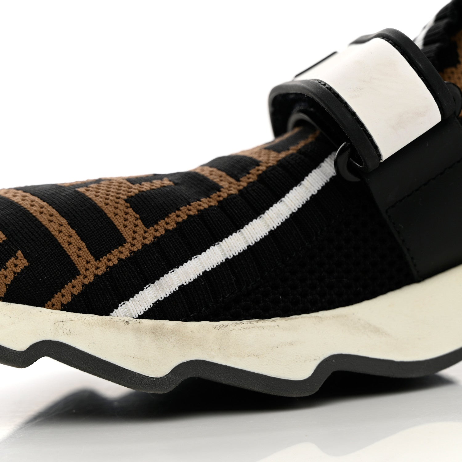 Fendi Stretch Yarn FF Stiff Band Rockoko Sneakers 37.5 Black White Tobacco 8 of 19