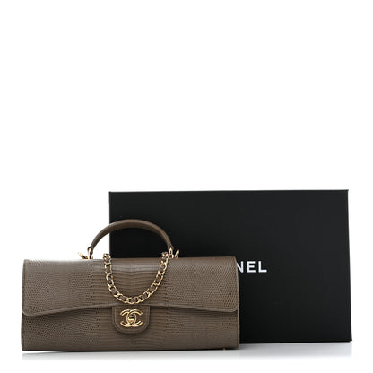 Chanel Calfskin Lizard Embossed Top Handle Long Clutch With Chain Dark Khaki 11 of 11