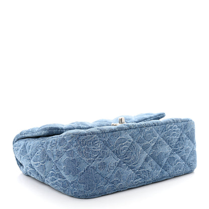 Chanel Denim Quilted Medium Camellia Sweetheart Flap Blue 4 of 10