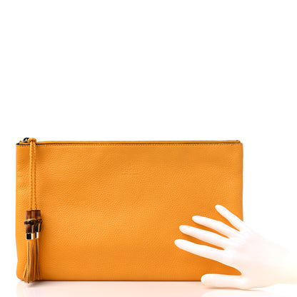 Gucci Pebbled Calfskin Large Bamboo Clutch Yellow 2 of 9