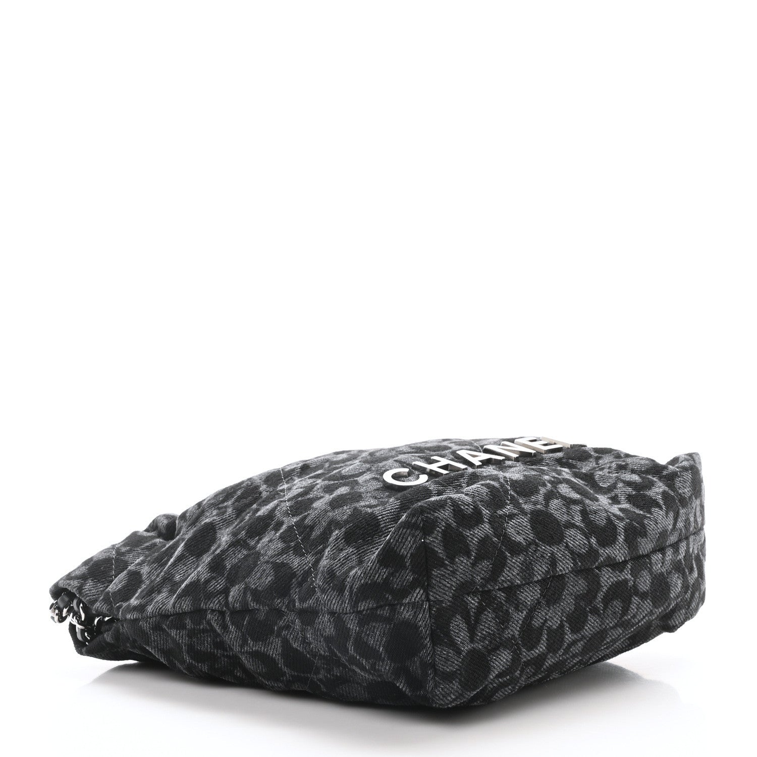 Chanel Denim Quilted Floral Print Mini Chanel 22 Black Grey 4 of 10