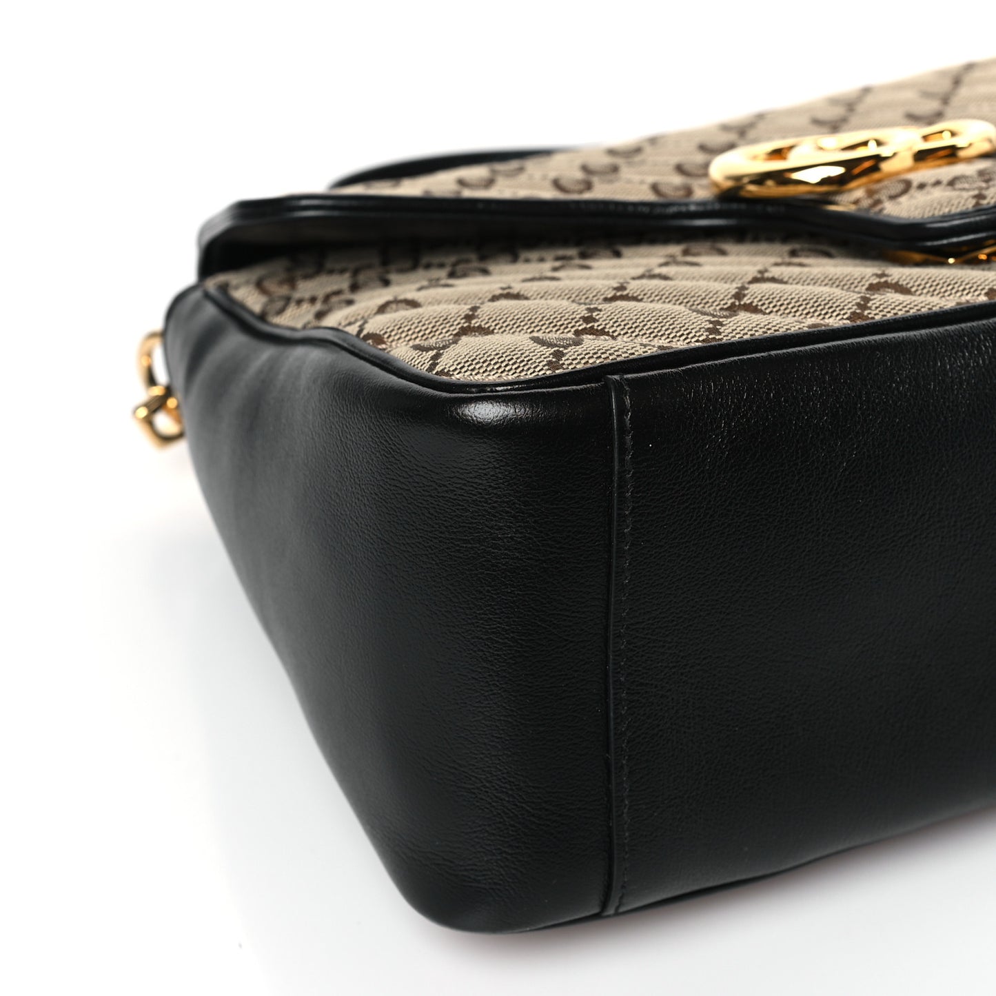Monogram Azalea Calfskin Matelasse Diagonal Small GG Marmont Top Handle Shoulder Bag Beige Ebony Black