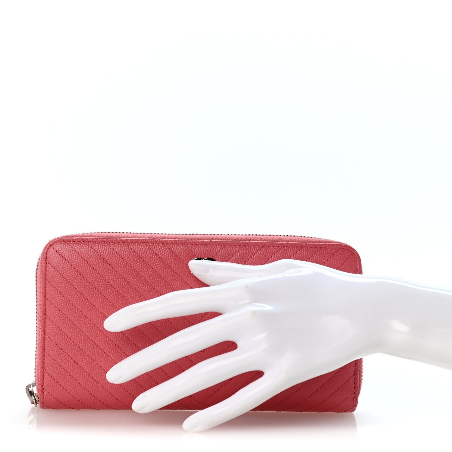 Chanel Caviar Chevron Large Gusset Zip Around Wallet Pink 2 of 11