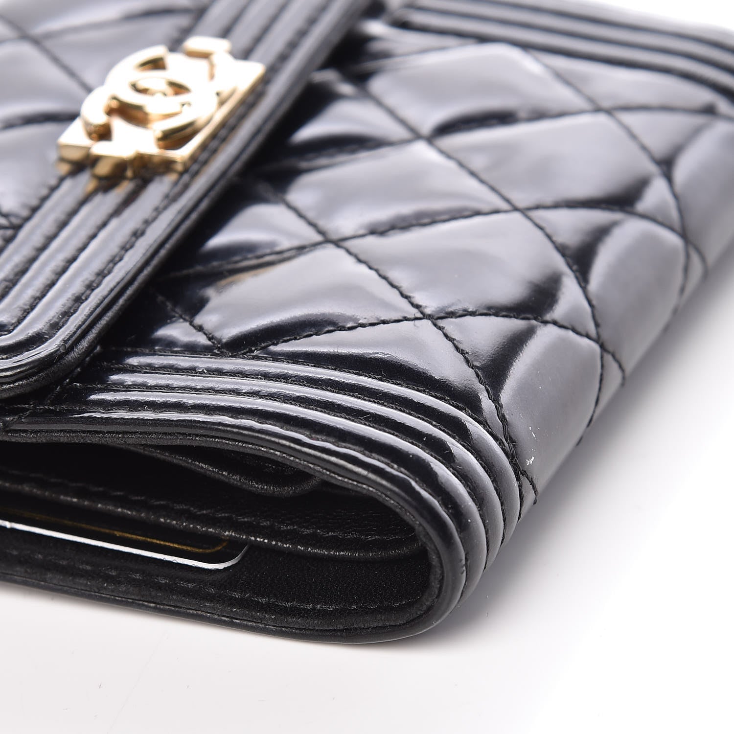 Chanel Patent Quilted Compact Boy Wallet Black 17 of 19