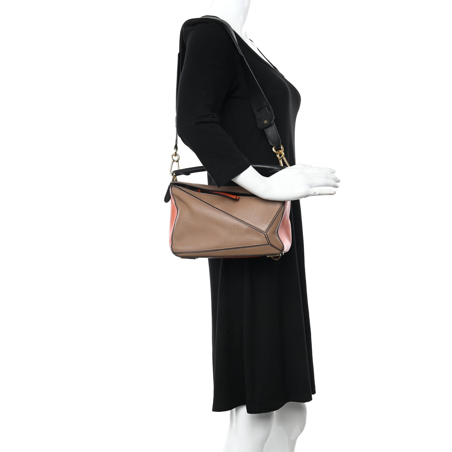 Calfskin Small Puzzle Bag Mink Coral Black