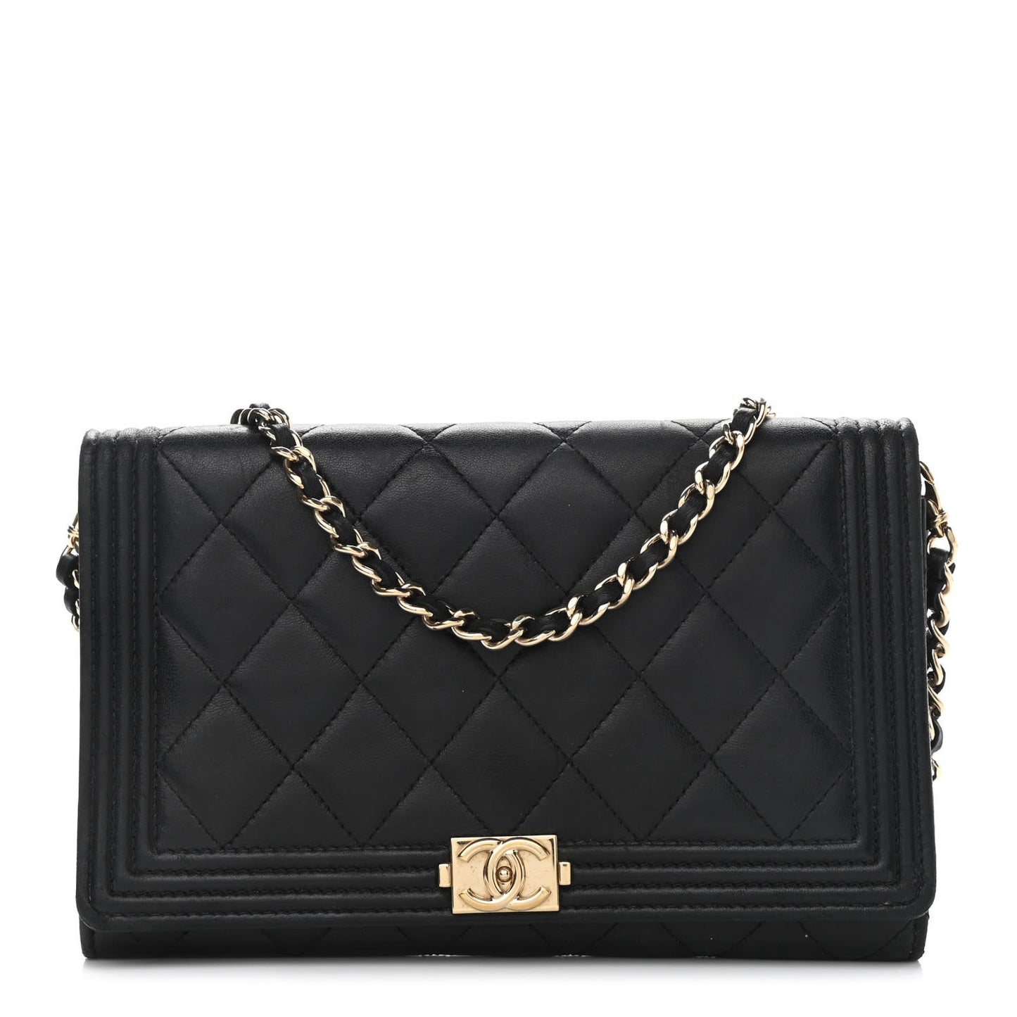 Lambskin Quilted Boy Wallet On Removable Chain WOC Black