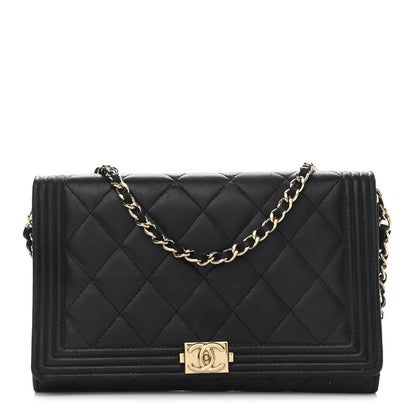 Chanel Lambskin Quilted Boy Wallet On Removable Chain WOC Black 1 of 11
