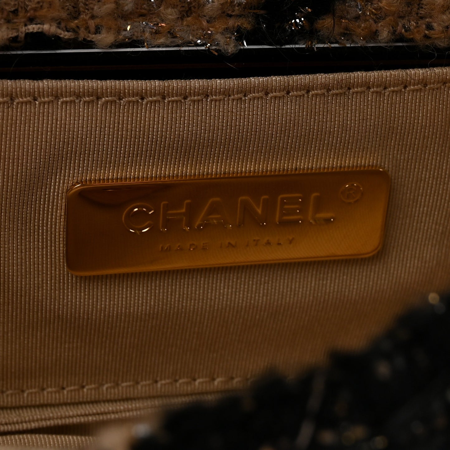 Tweed Quilted Chanel 19 Waist Bag Beige Black