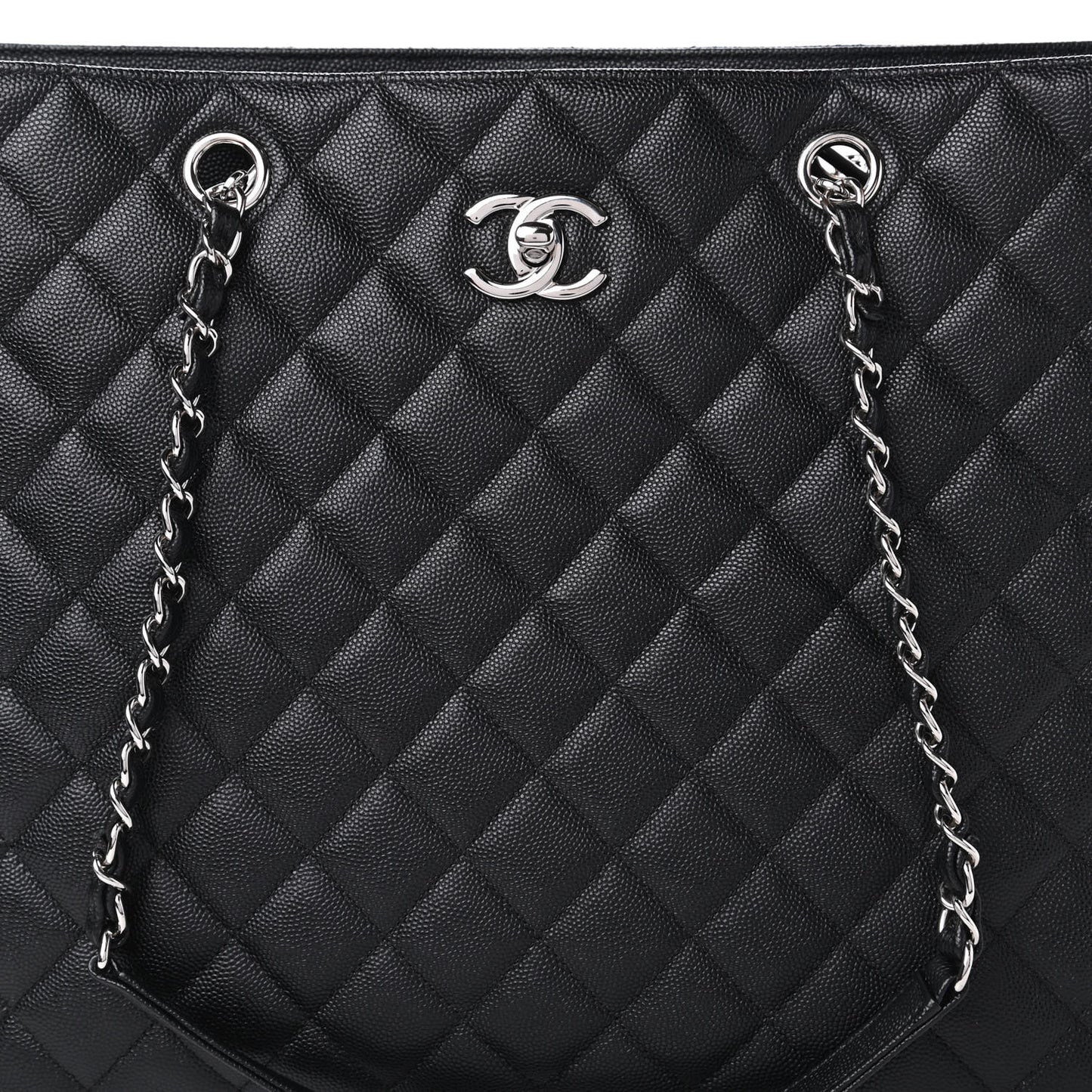 Caviar Quilted Large Shopping Tote Black