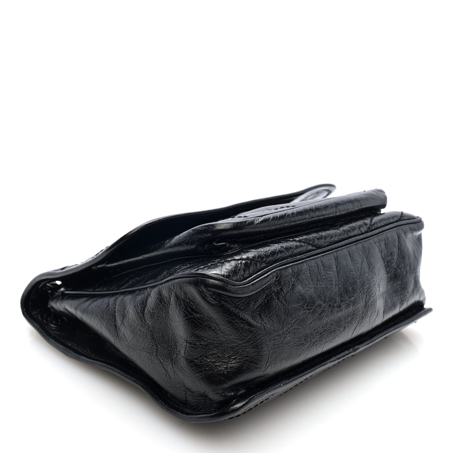 Crinkled Calfskin Matelasse Monogram Medium Niki Chain Satchel Black