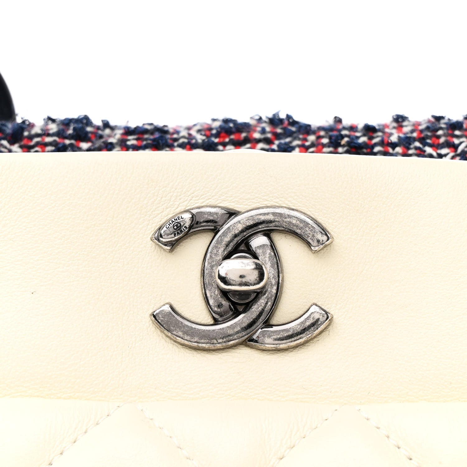 Chanel Calfskin Tweed Quilted Small Tote White Multicolor 9 of 12