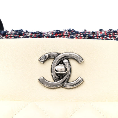 Chanel Calfskin Tweed Quilted Small Tote White Multicolor 9 of 12