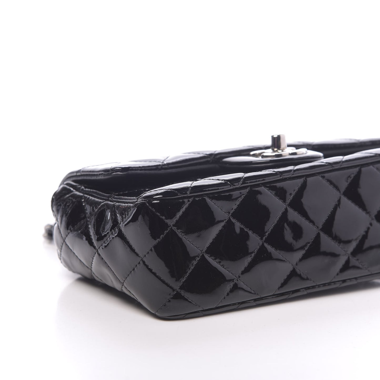 Patent Calfskin Quilted Mini Rectangular Flap Black