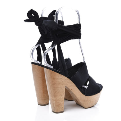 Saint Laurent Suede Tie Platform Sandals 38 Black 4 of 10