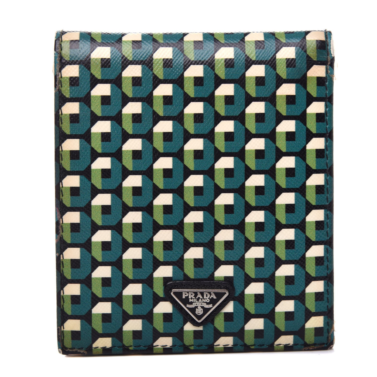 Saffiano Geometric Print Bi-Fold Wallet Smeraldo Dis