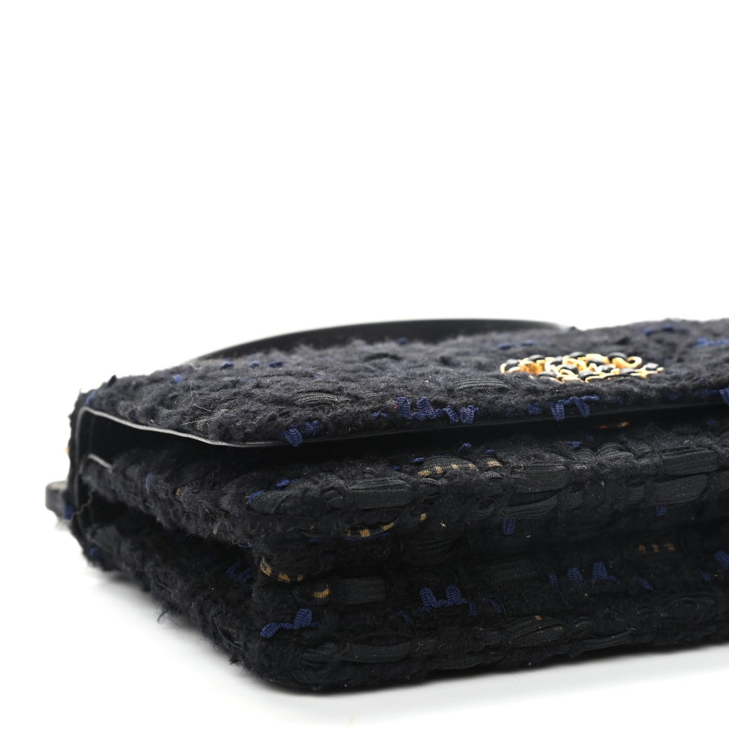 Tweed Quilted Chanel 19 Wallet On Chain WOC Black Navy Gold