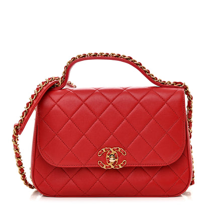 Chanel Lambskin Quilted Chain Infinity Top Handle Flap Red 1 of 11