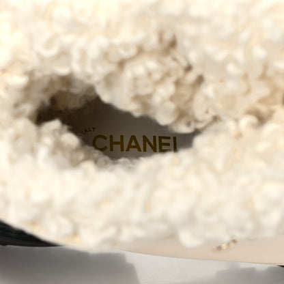 Chanel Calfskin Shearling CC Lace Up Boots 38 Light Beige Ivory 10 of 12