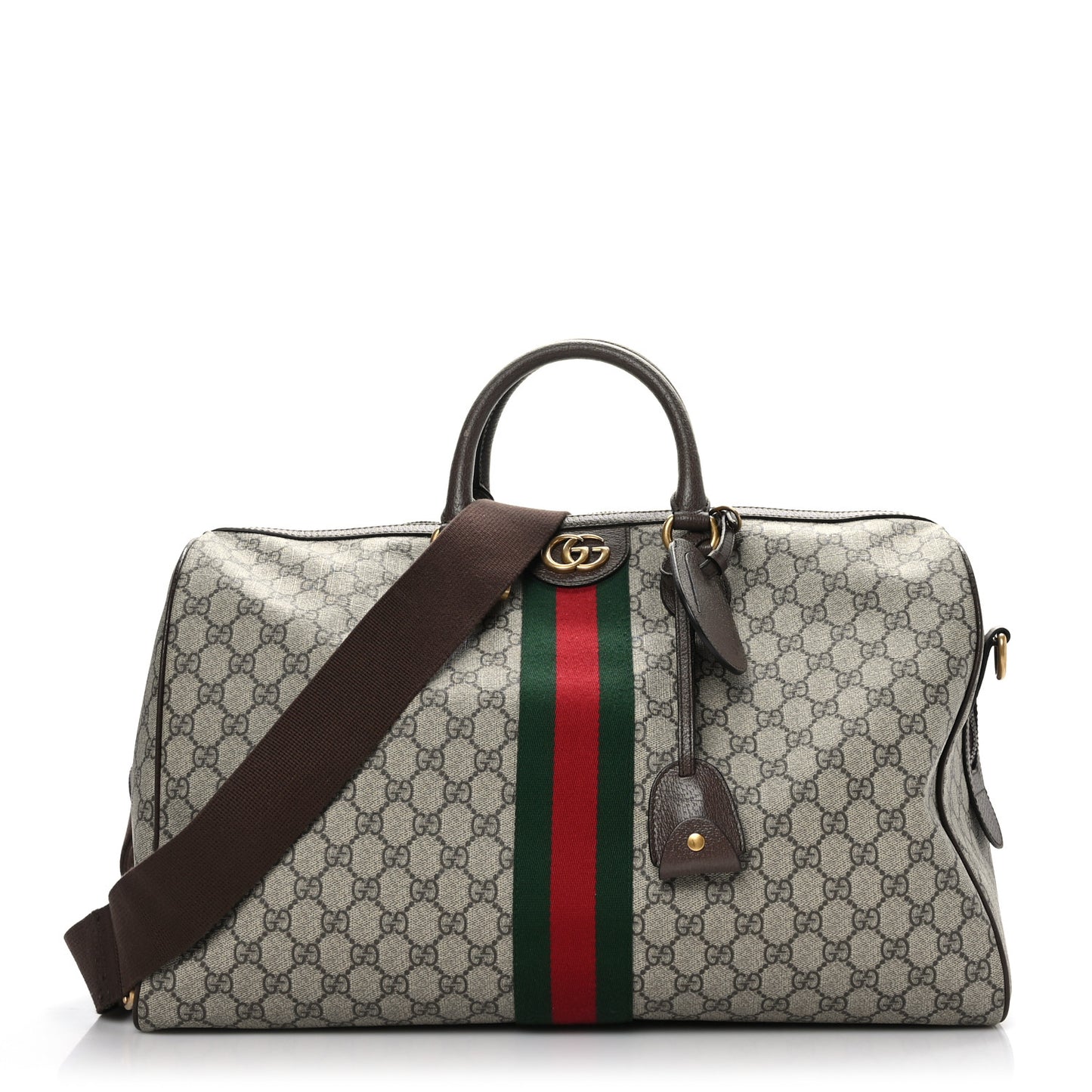 GG Supreme Monogram Textured Dollar Calfskin Web Medium Ophidia Carry-On Duffle Bag Beige Ebony New Acero