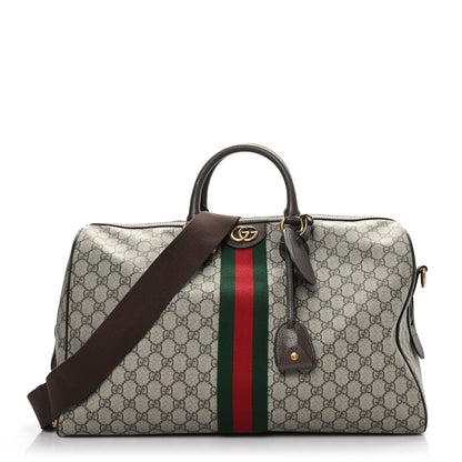 Gucci GG Supreme Monogram Textured Dollar Calfskin Web Medium Ophidia Carry-On Duffle Bag Beige Ebony New Acero 1 of 12