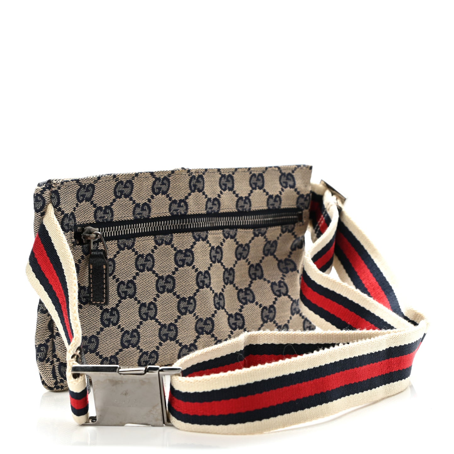 GG Monogram Web Double Pocket Belt Bag Navy