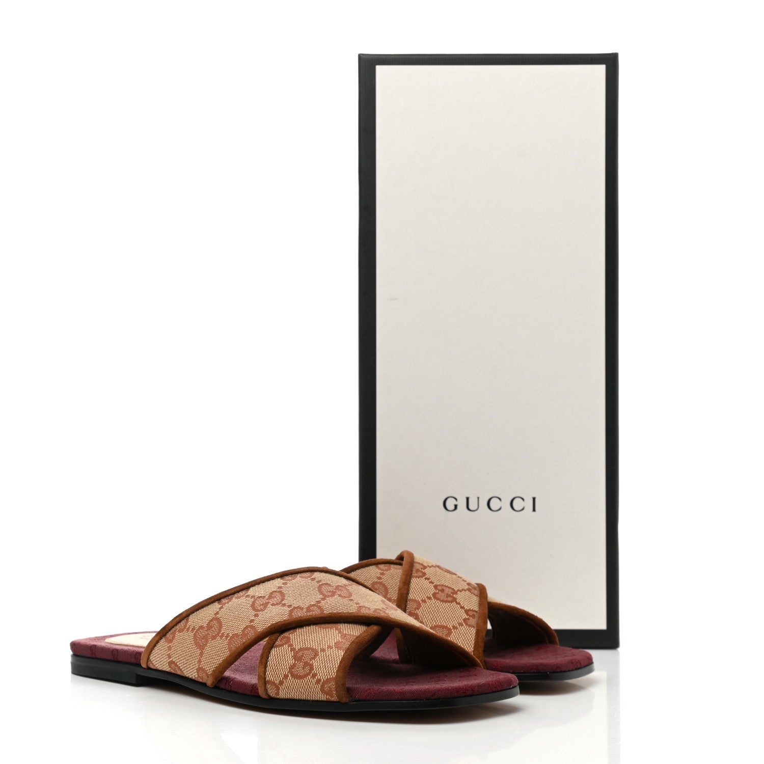 Gucci GG Monogram Suede Womens Criss Cross Slide Sandals 36 Beige Ruggine Cuir 9 of 9