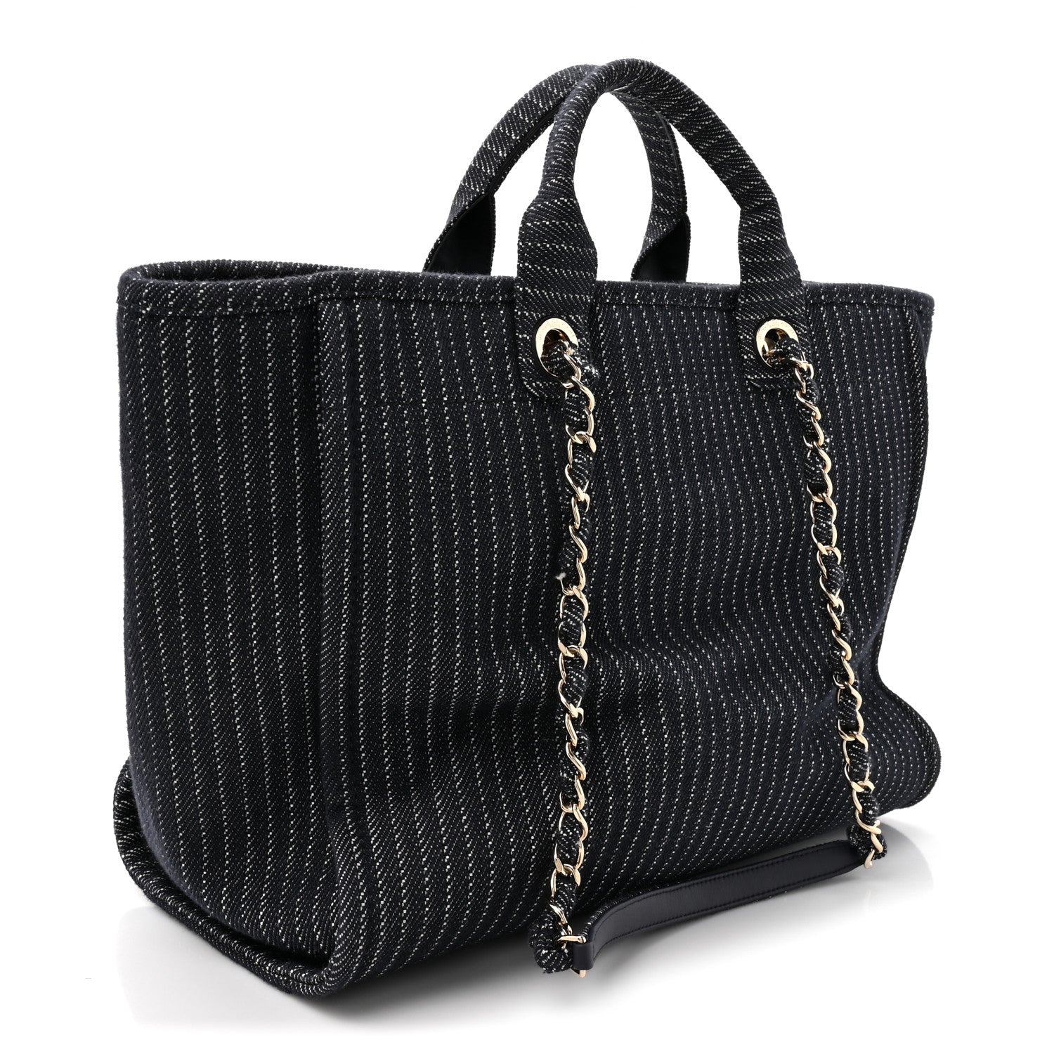 Chanel Denim Striped Medium Deauville Tote Blue White 4 of 11