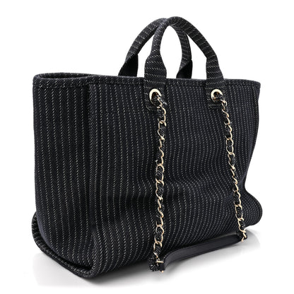 Chanel Denim Striped Medium Deauville Tote Blue White 4 of 11
