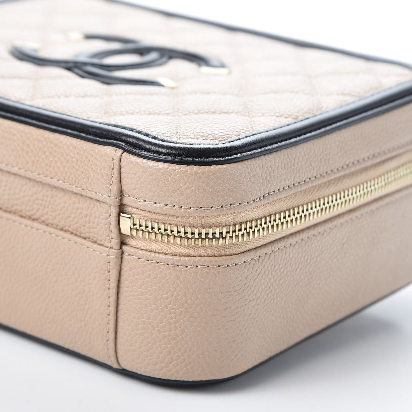 Caviar Quilted Medium CC Filigree Vanity Case Beige Black