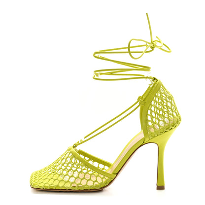 Bottega Veneta Mesh Nappa Stretch Ankle Tie Sandals 40 Kiwi 1 of 7