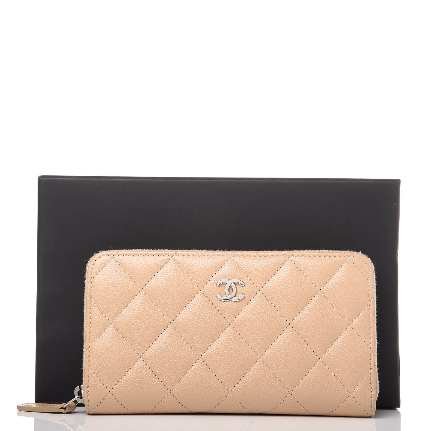 Caviar Quilted Medium Zip Around Wallet Beige