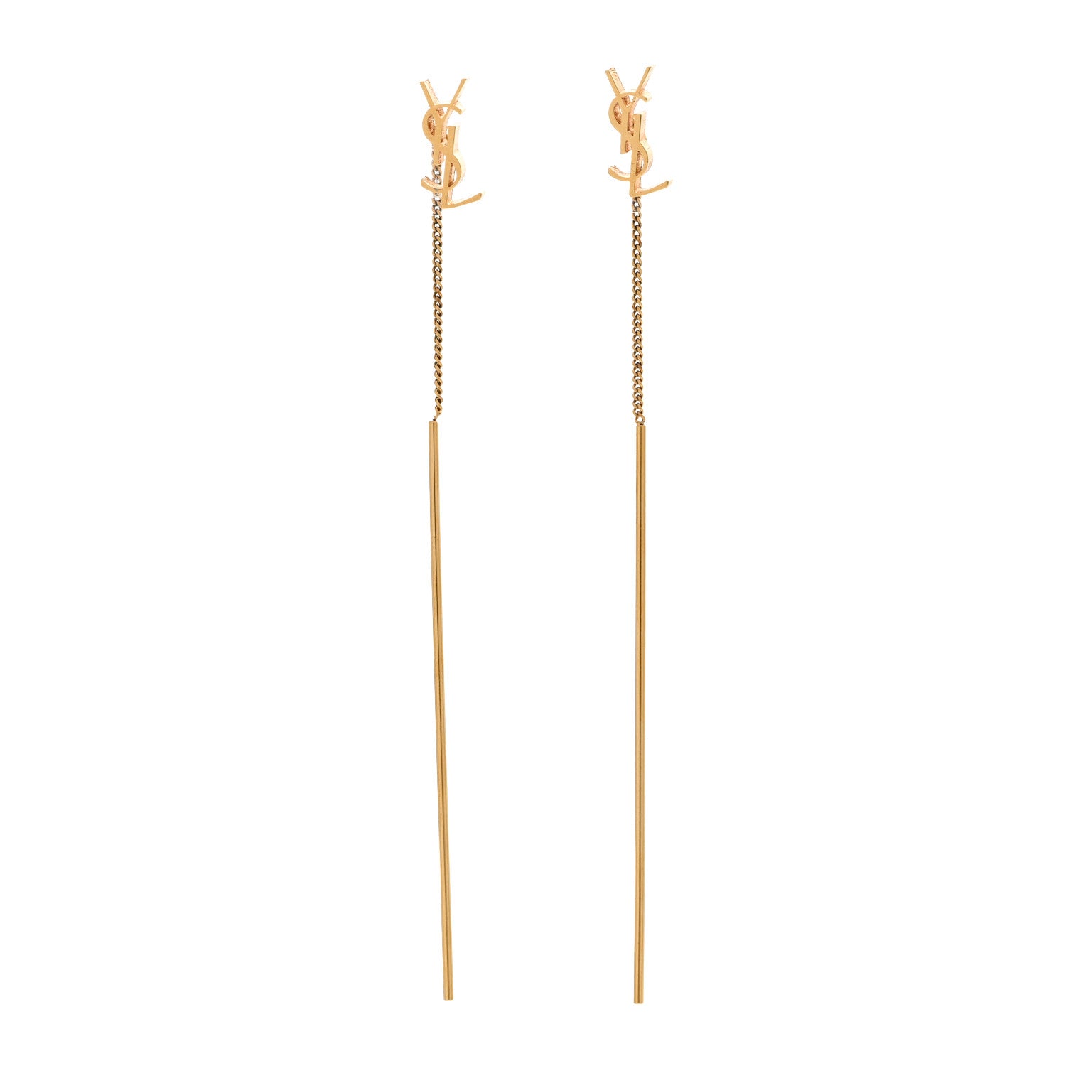 Saint Laurent Metal Monogram Pendant Threader Earrings Gold 1 of 5