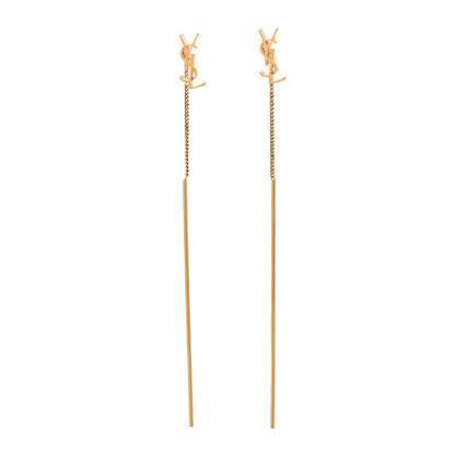 Saint Laurent Metal Monogram Pendant Threader Earrings Gold 1 of 5