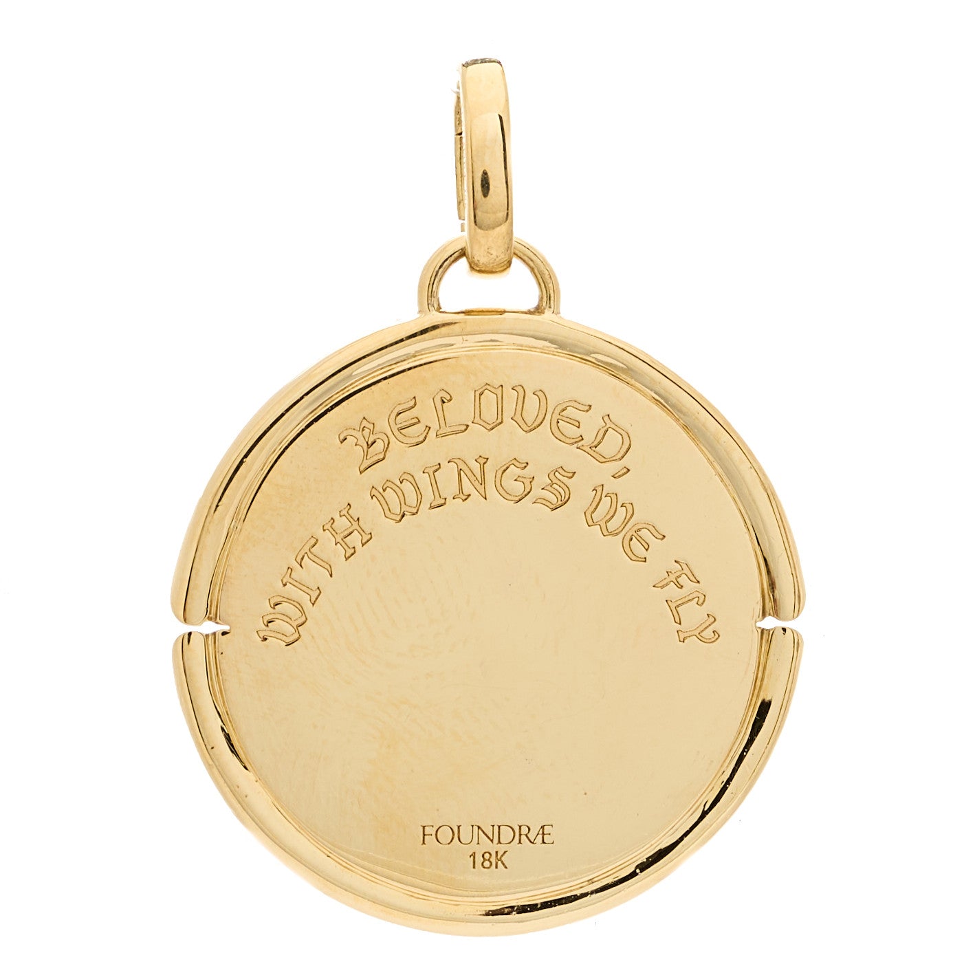 18K Yellow White Gold Diamond Large Beloved with Wings We Fly Oval Pushgate Medallion