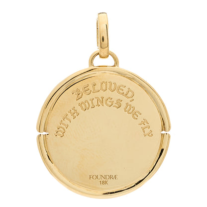 Foundrae 18K Yellow White Gold Diamond Large Beloved with Wings We Fly Oval Pushgate Medallion 2 of 3