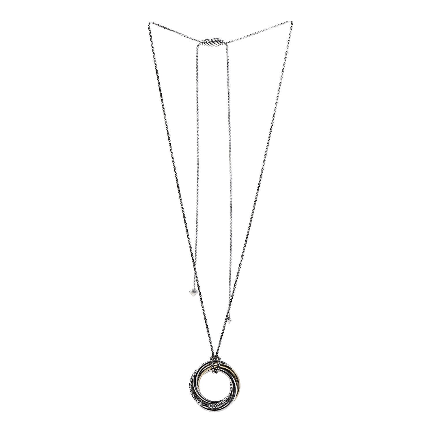 David Yurman Sterling Silver 14K Yellow Gold 37mm Crossover Pendant Necklace 3 of 5