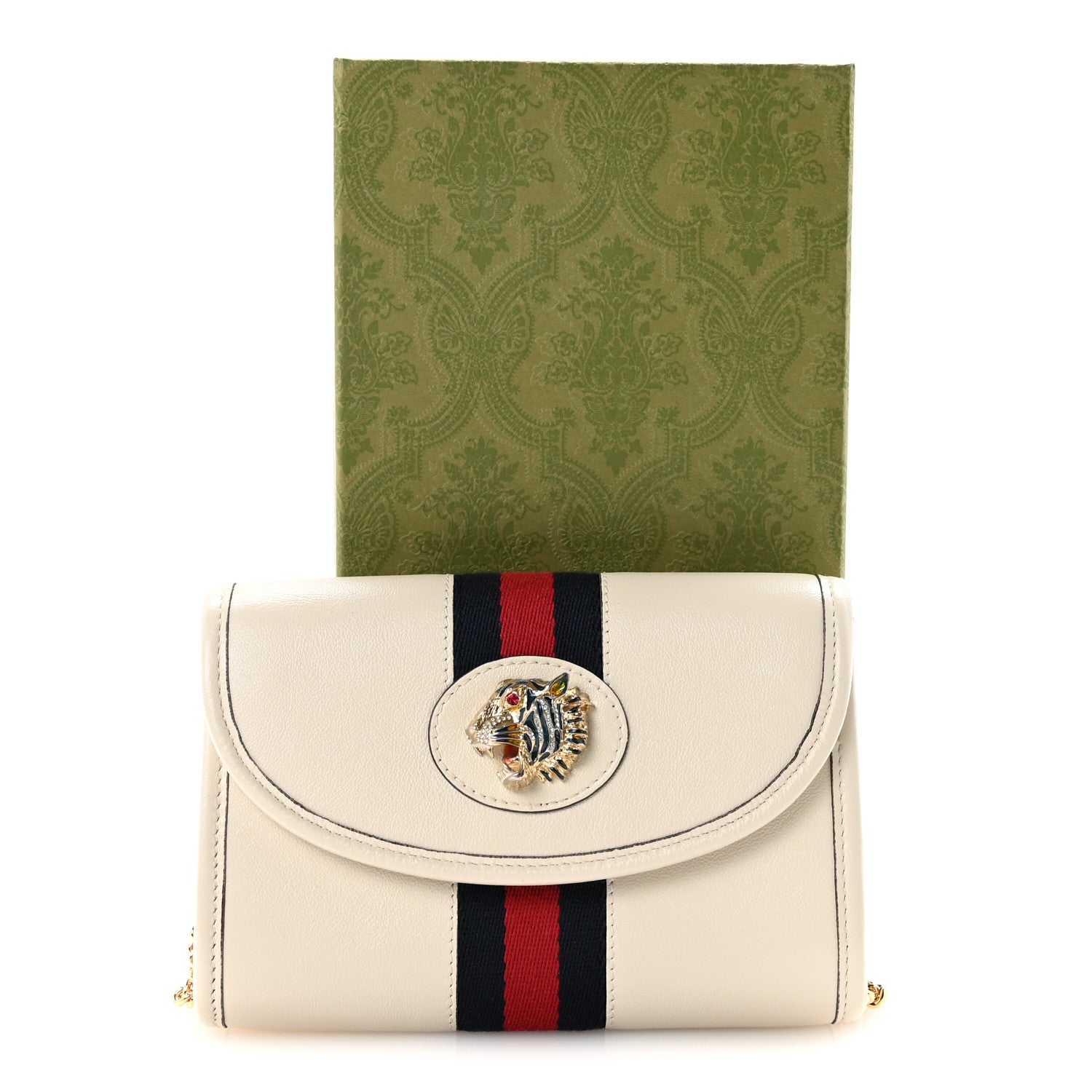 Gucci Textured Calfskin Web Mini Rajah Slim Flap Shoulder Bag Mystic White 9 of 9