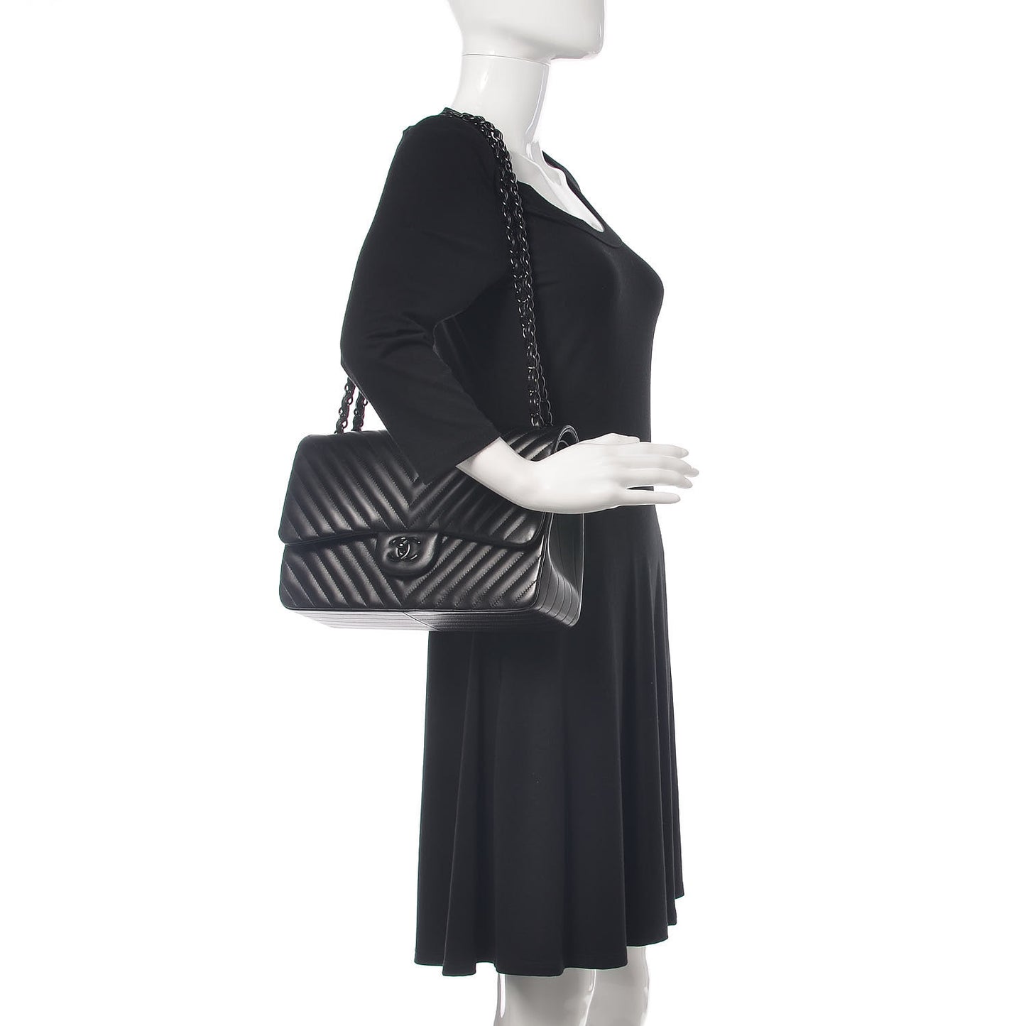 Lambskin Chevron Quilted Jumbo Double Flap So Black