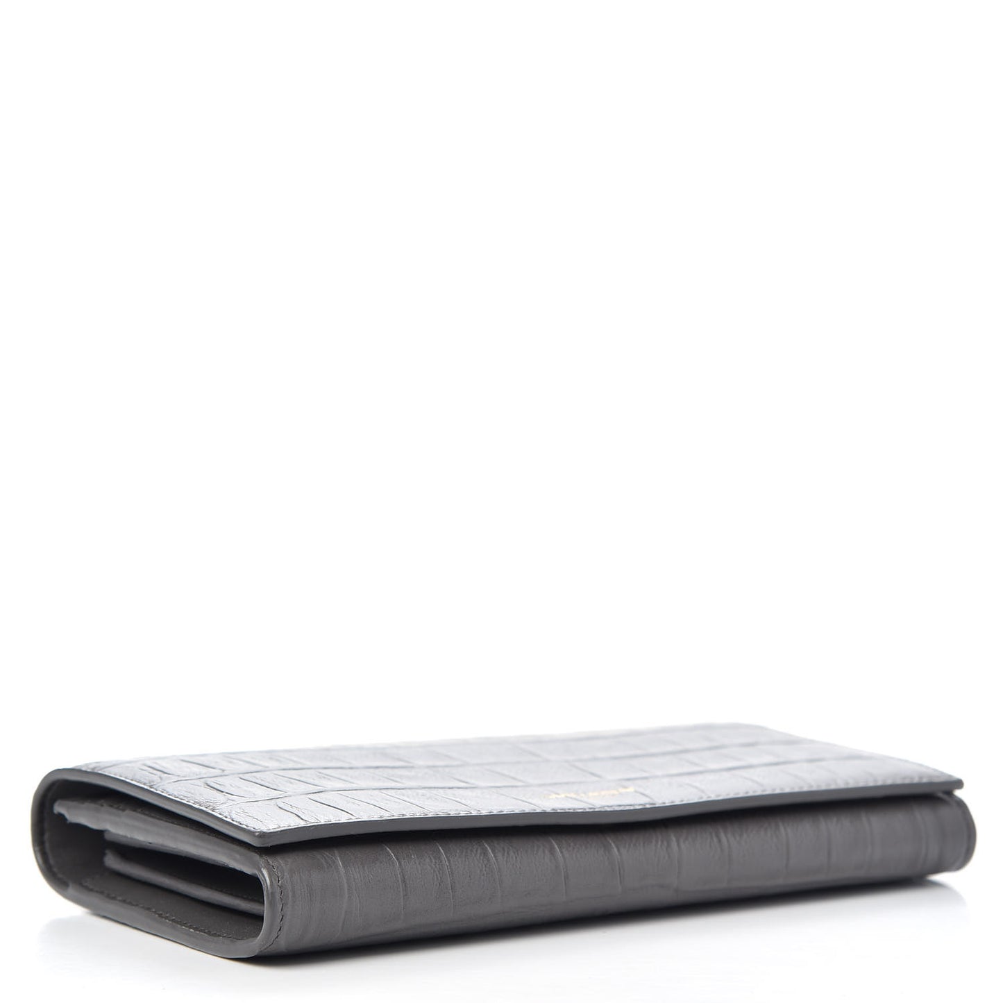 Calfskin Crocodile Embossed Classic Large Flap Wallet Fog