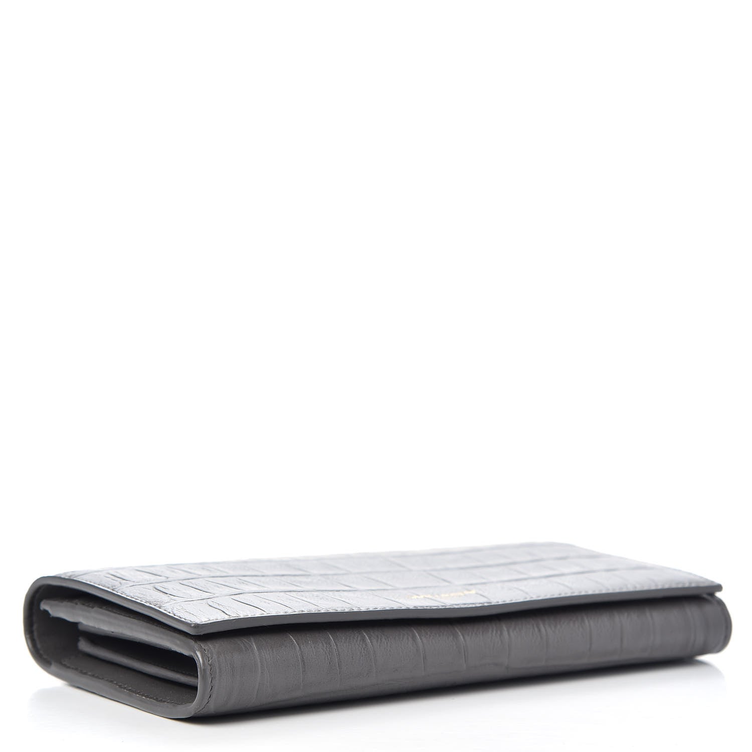 Saint Laurent Calfskin Crocodile Embossed Classic Large Flap Wallet Fog 4 of 7