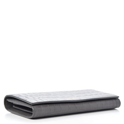 Saint Laurent Calfskin Crocodile Embossed Classic Large Flap Wallet Fog 4 of 7