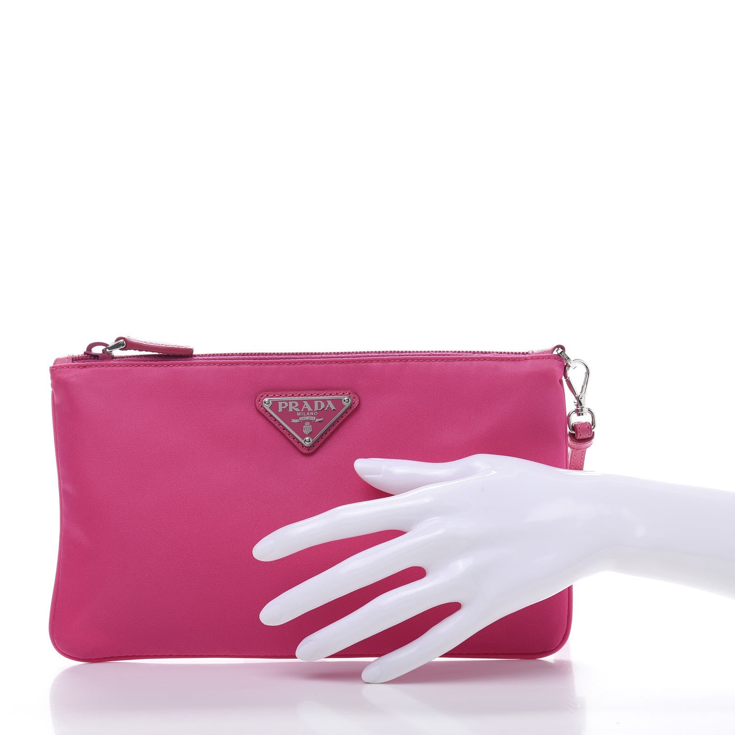 Prada Tessuto Nylon Saffiano Wristlet Fuxia 2 of 9