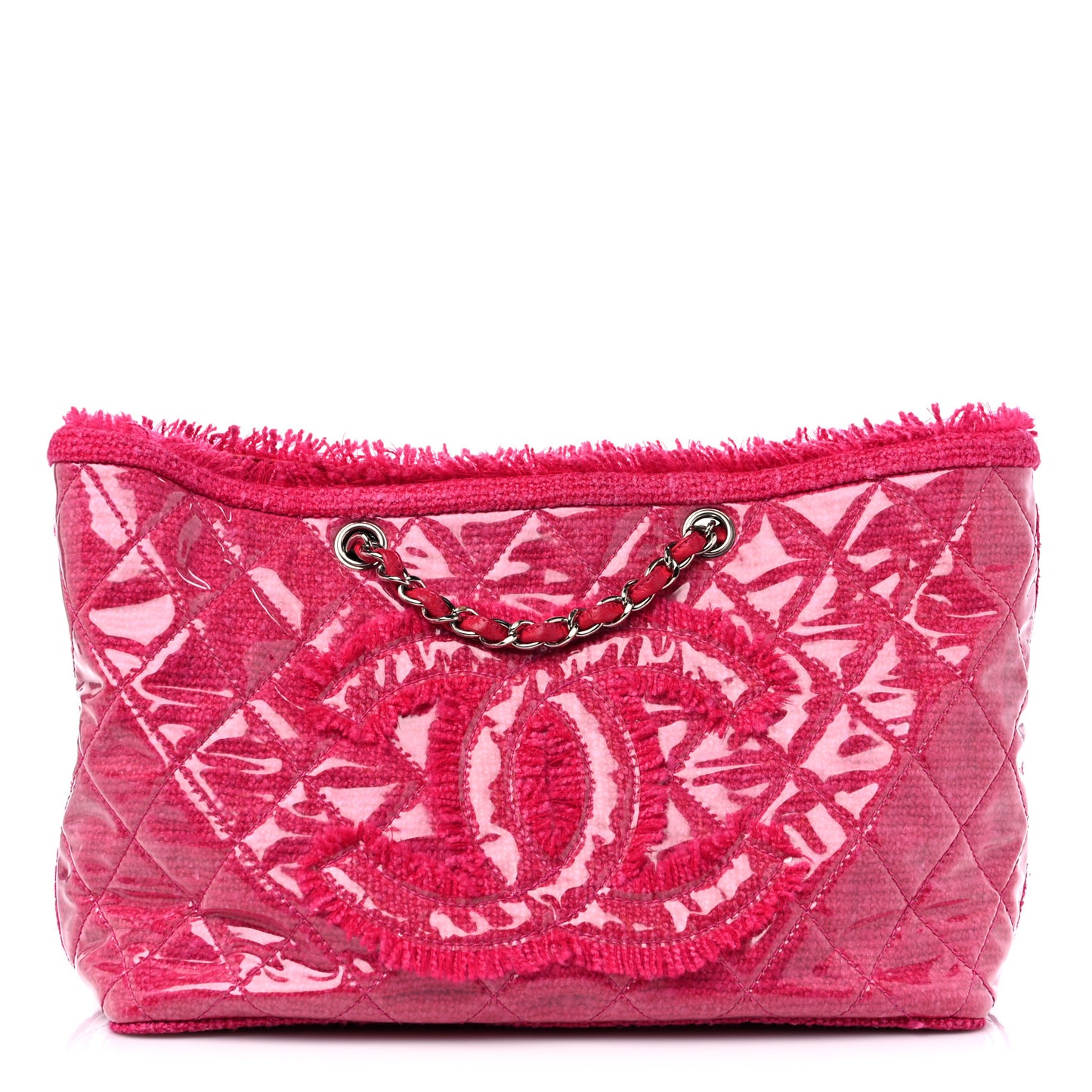 Vinyl Quilted Funny Tweed Tote Fuchsia