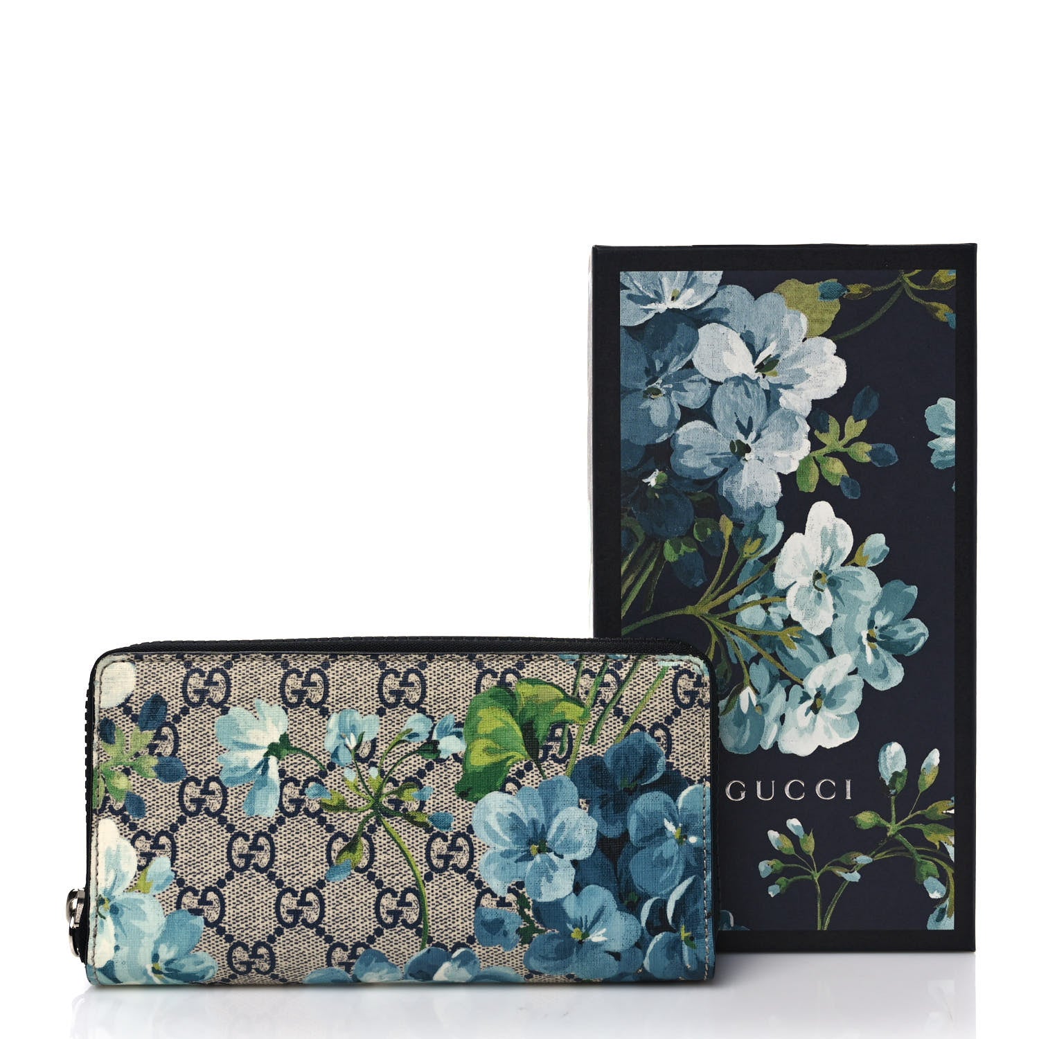 Gucci GG Supreme Monogram Blooms Zip Around Wallet Blue 7 of 7