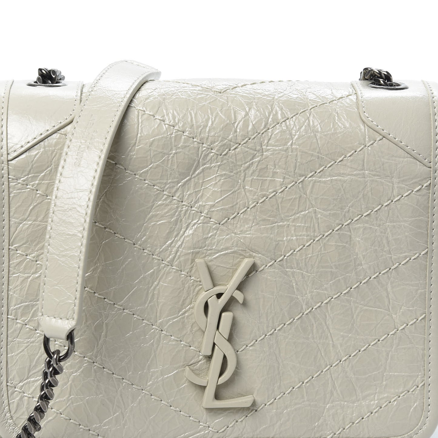 Crinkled Calfskin Matelasse Monogram Niki Chain Wallet Crema Soft